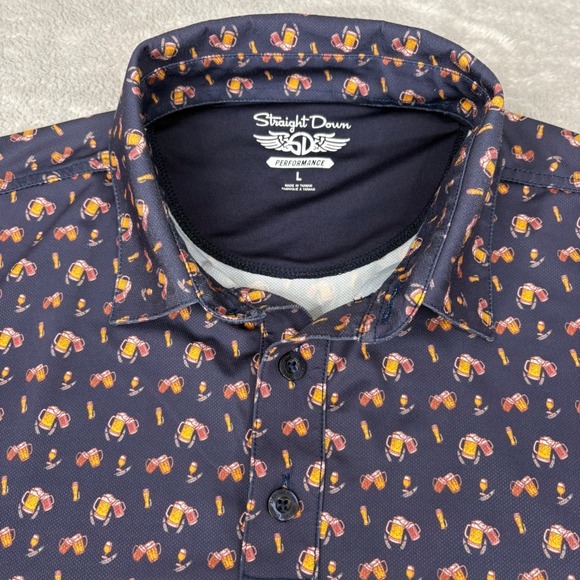 Straight Down Golf Polo Performance Beer Mug Print Mens Large Short Sleeve - Picture 5 of 13